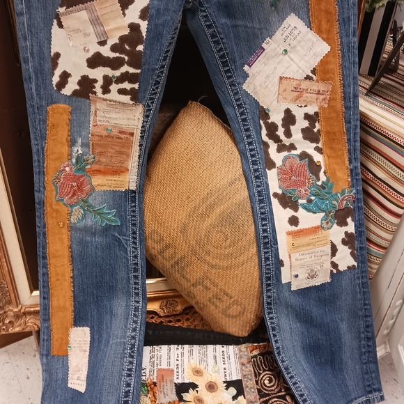Boho Hippie Repurposed Jeans. - Picture 7 of 16